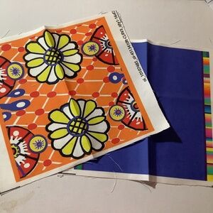 2 Mexicana Design Cotton Fabric Squares, Orange & Blue